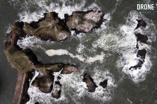 drone birds eye view - Outside Dunbar Harbour-